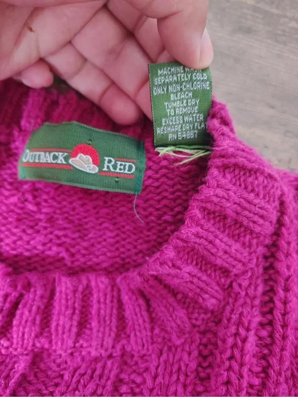 VTG 90s Outback Red Cable Knit Henley Sweater BarbieCore M Pink Linen cotton